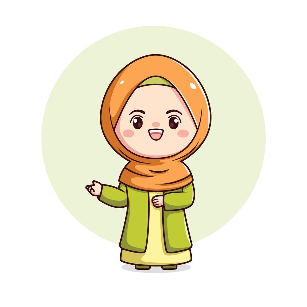 Cute hijab girl with greeting gesture muslim character vector