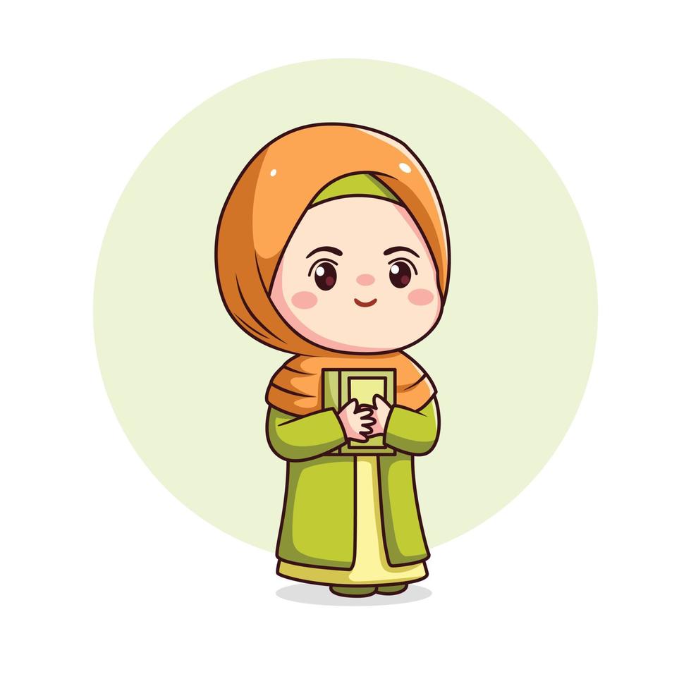 Cute hijab girl holding alquran vector