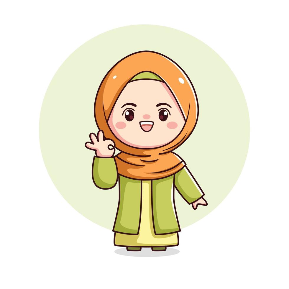 Cute hijab girl with ok sign chibi kawaii 20613237 Vector Art at Vecteezy