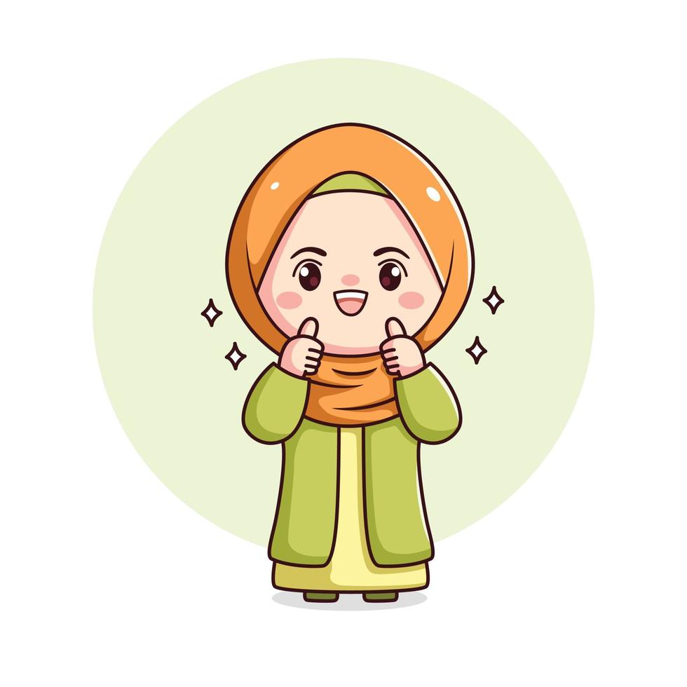 Cutte hijab girl with thumbs up kawaii chibi 20613238 Vector Art at ...