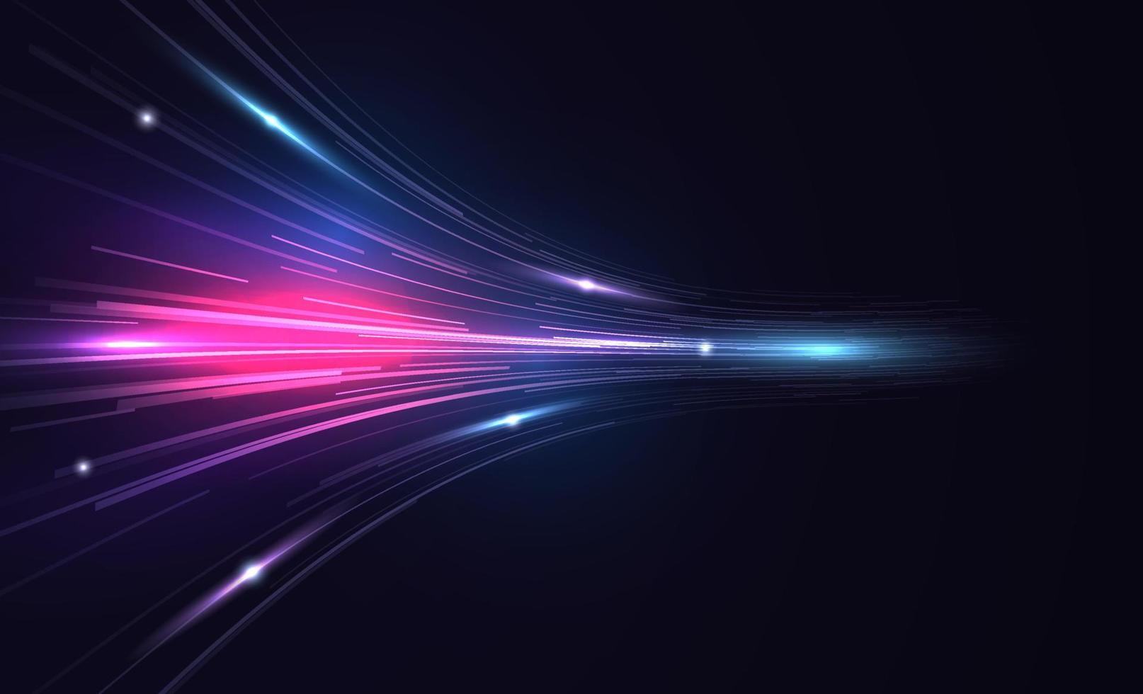 Modern abstract high speed light effect. Technology futuristic dynamic motion. Glow of bright lines of transport vehicle drive on road highway. Vector illustration
