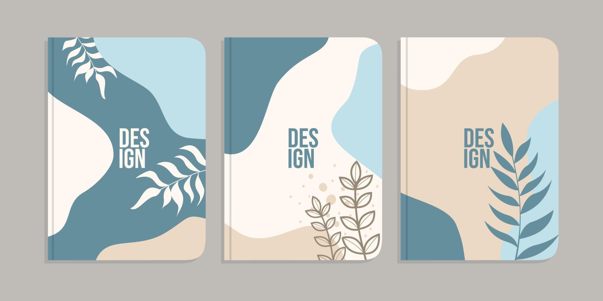 set of book cover template with hand drawn floral decorations. abstract boho botanical background. size A4 For notebooks, invitation, card, planners, brochures, books, catalogs vector