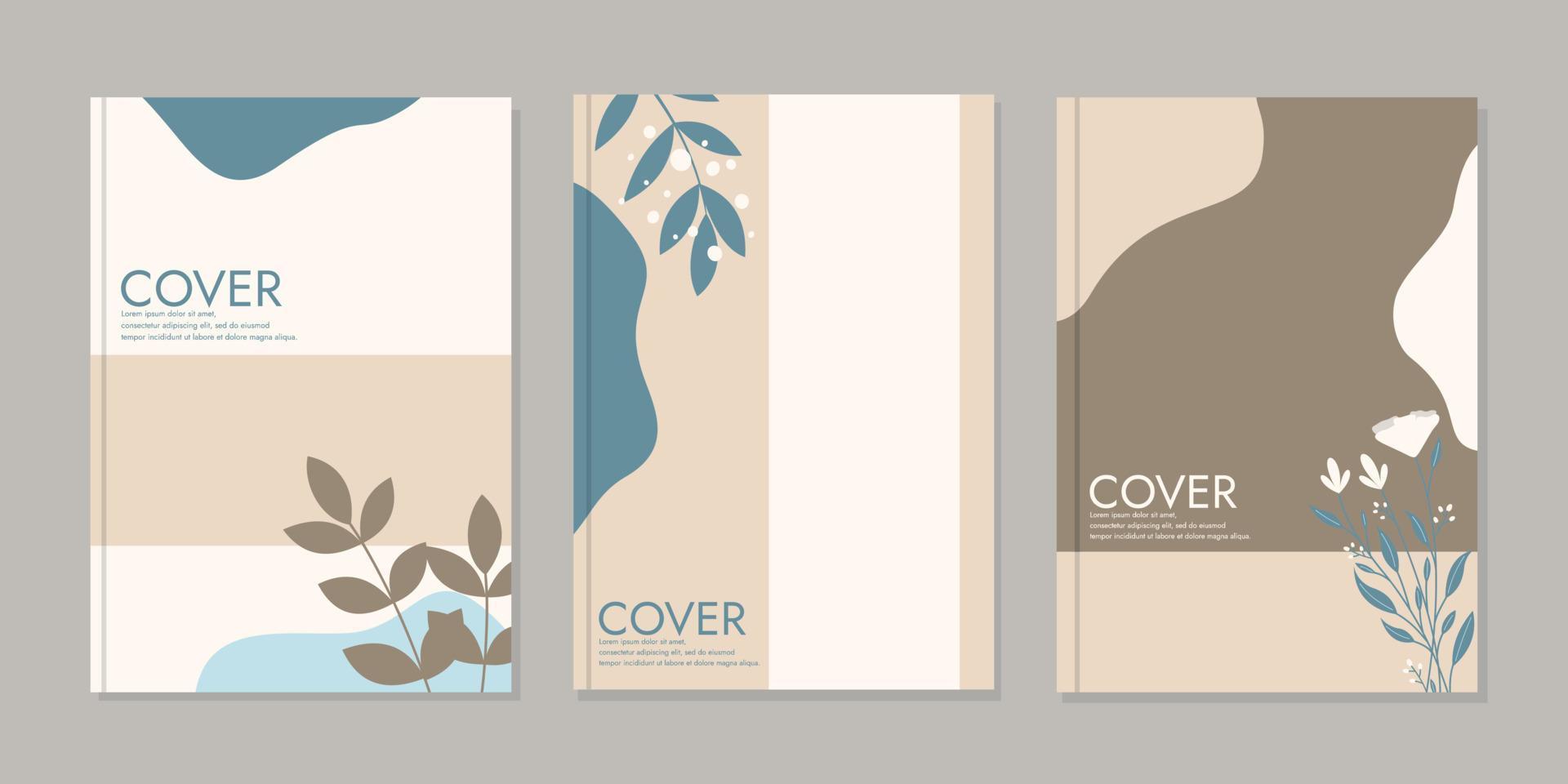 set of book cover designs with hand drawn floral decorations. aesthetic botanical abstract background .size A4 For notebook, invitation, card, planner, flyer, book, catalog vector