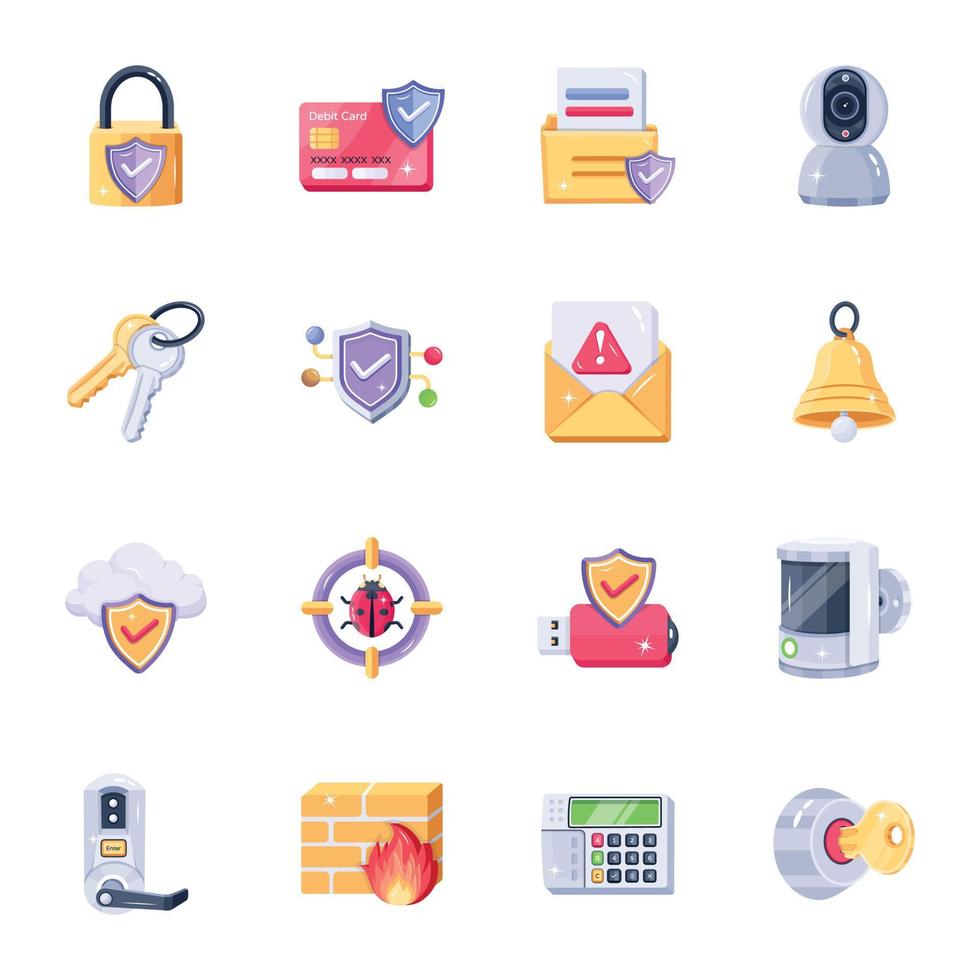 Pack of Security 2D Icons vector