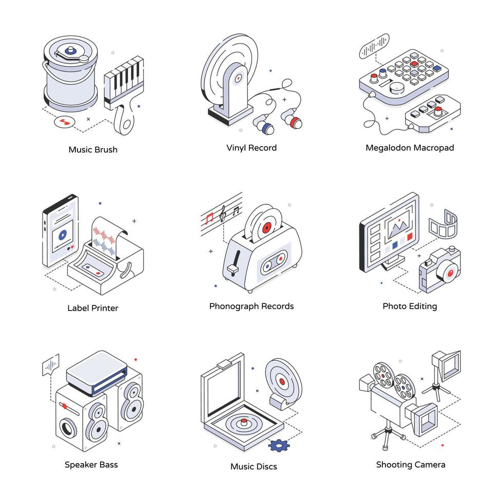 Set of Media Production Isometric Icons vector