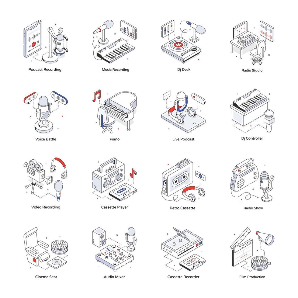 Trendy 9 Isometric Icons of Studio vector