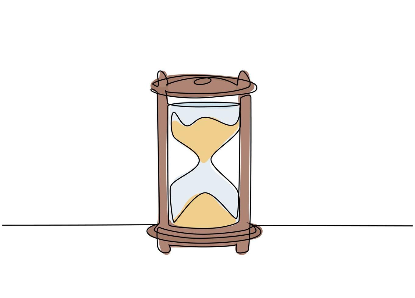 un dibujo de línea continua del antiguo reloj de arena clásico para decir la hora. vidrio de arena de tiempo retro vintage, concepto de reloj. Ilustración gráfica de vector de diseño de dibujo de una sola línea