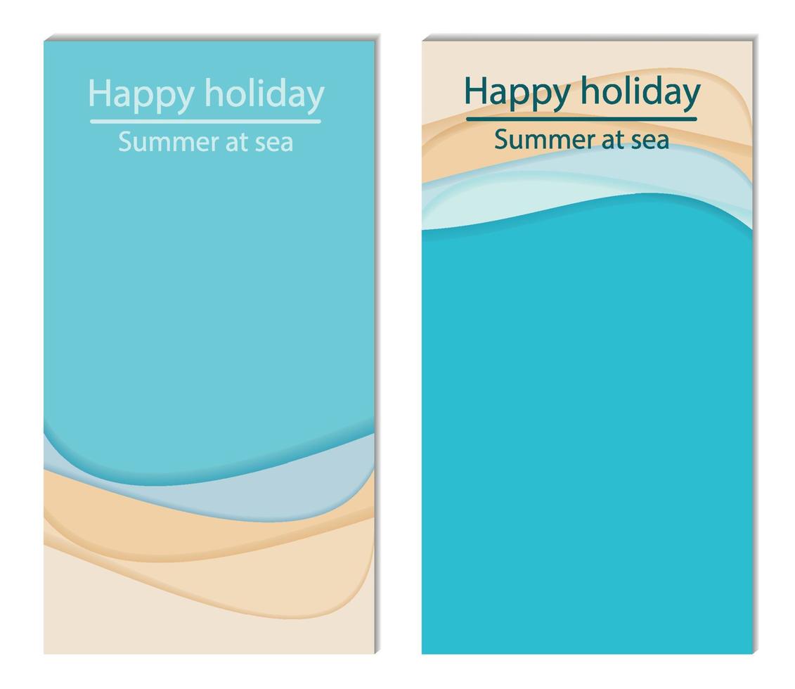 Set of two pictures, summer abstract beach. Template for mobile versions, flyer, leaflet, invitation, booklet, holiday voucher, summer trip, seaside resort. Set of images vector