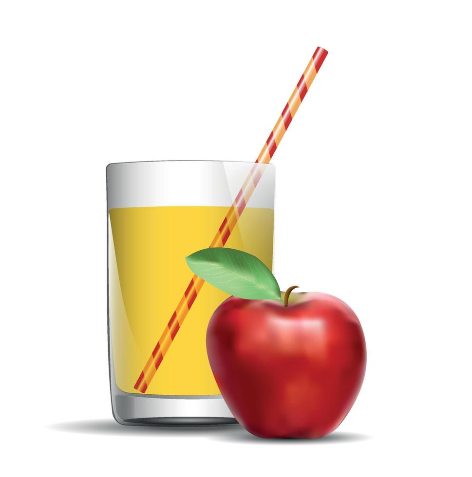 Healthy and tasty apple smoothie or juice in a glass transparent glass with a straw. Glass transparent with any background. Summer sea. Vector in eps 10 format, no raster effects