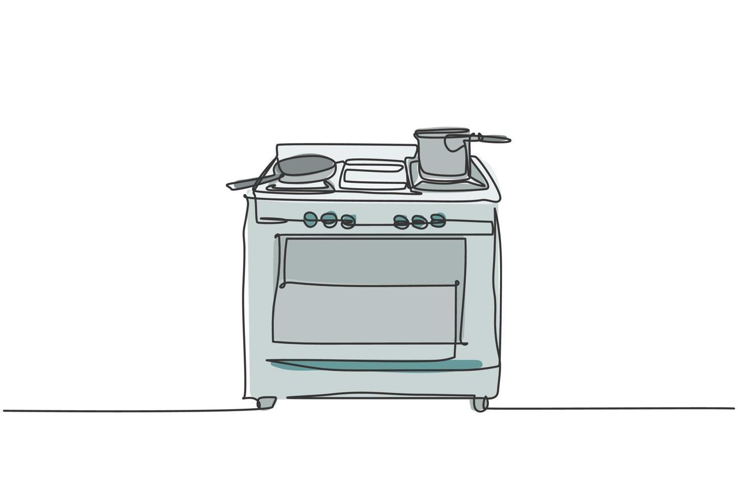 Un solo dibujo de una estufa de gas con horno electrodoméstico