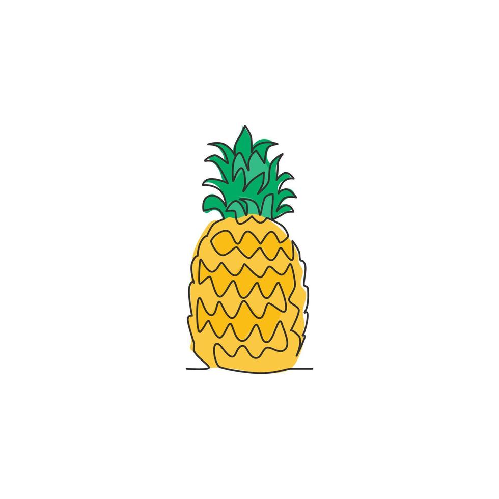 un dibujo de línea continua de piña orgánica y saludable para la identidad del logotipo de huerto. concepto de fruitage de verano fresco para el icono de jardín de frutas. Ilustración de vector gráfico de diseño de dibujo de una sola línea moderna