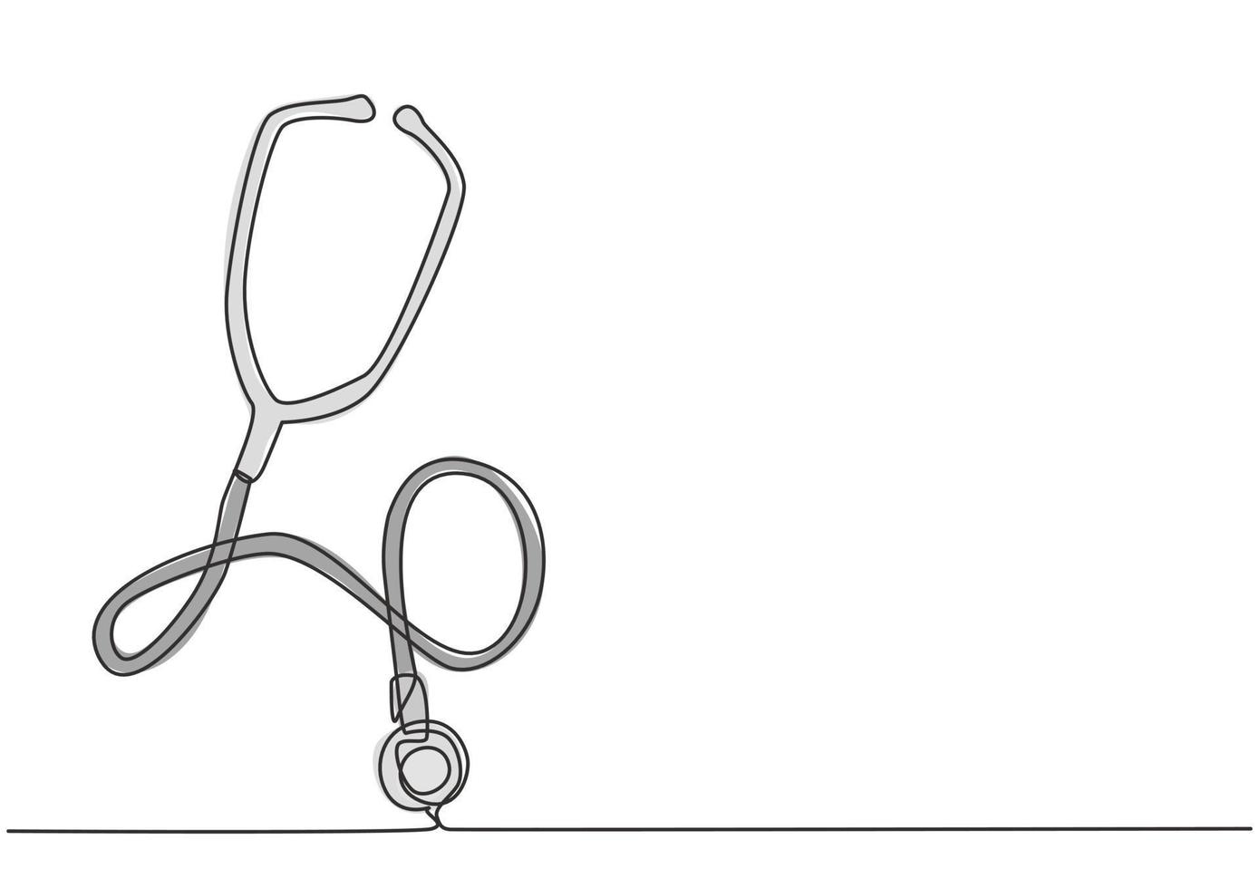 One single line drawing of stethoscope, equipment for doctor examining patient heart beat condition. Medical health care service excellence concept continuous line draw design vector illustration