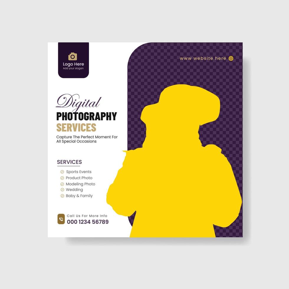 Photography services social media post template and web banner vector