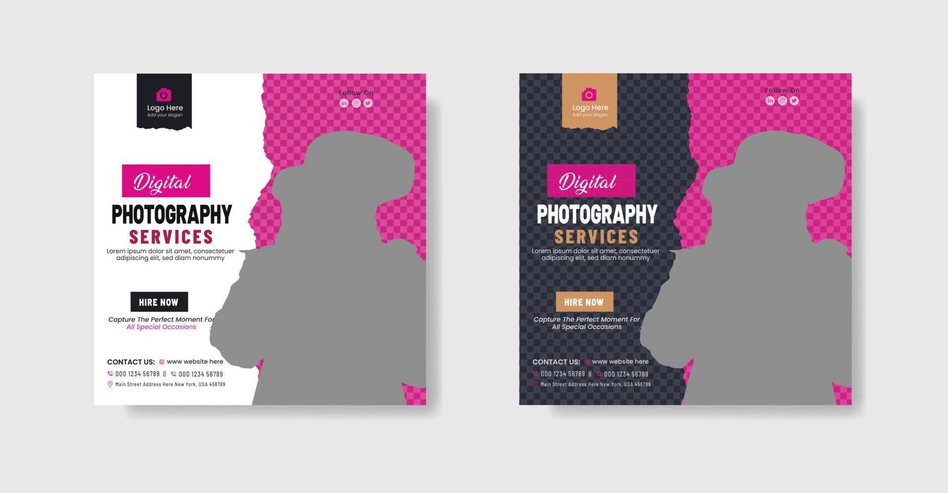 Photography services social media post template and web banner vector