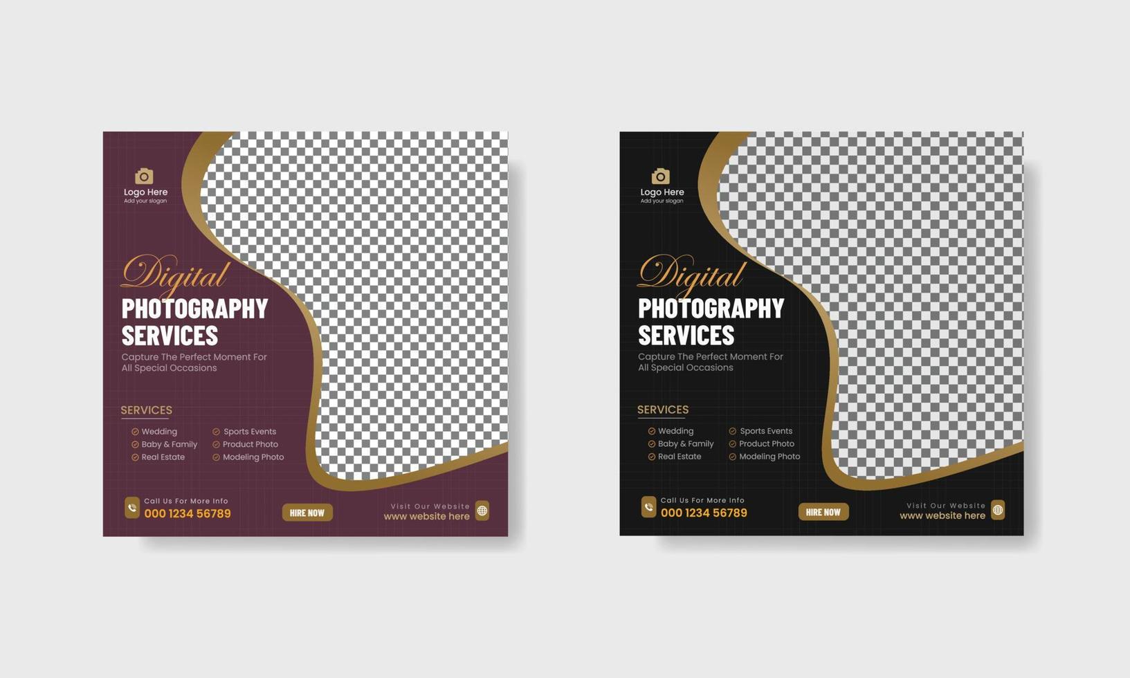 Photography services social media post template and web banner vector