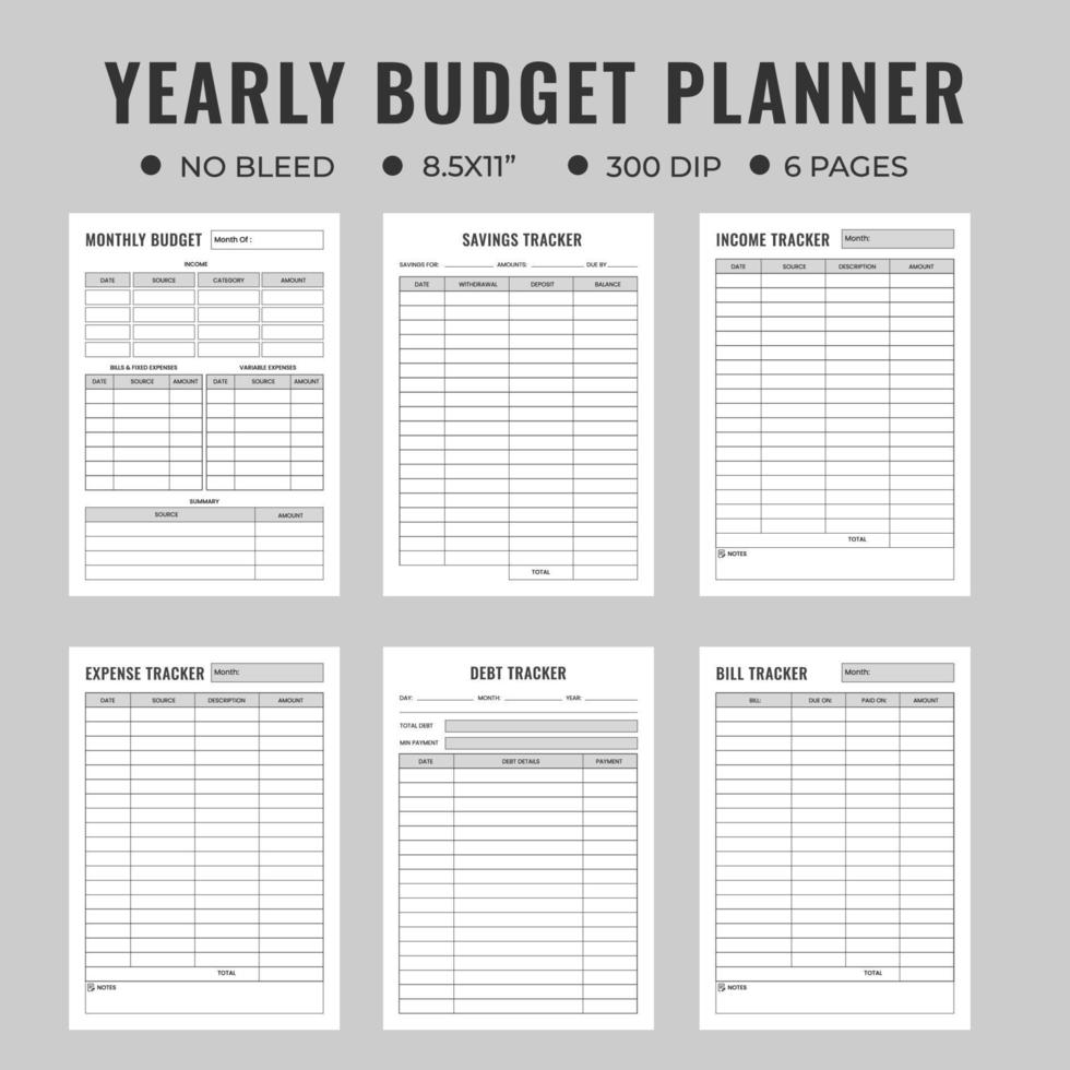 6 Pages yearly budget planner logbook or notebook vector