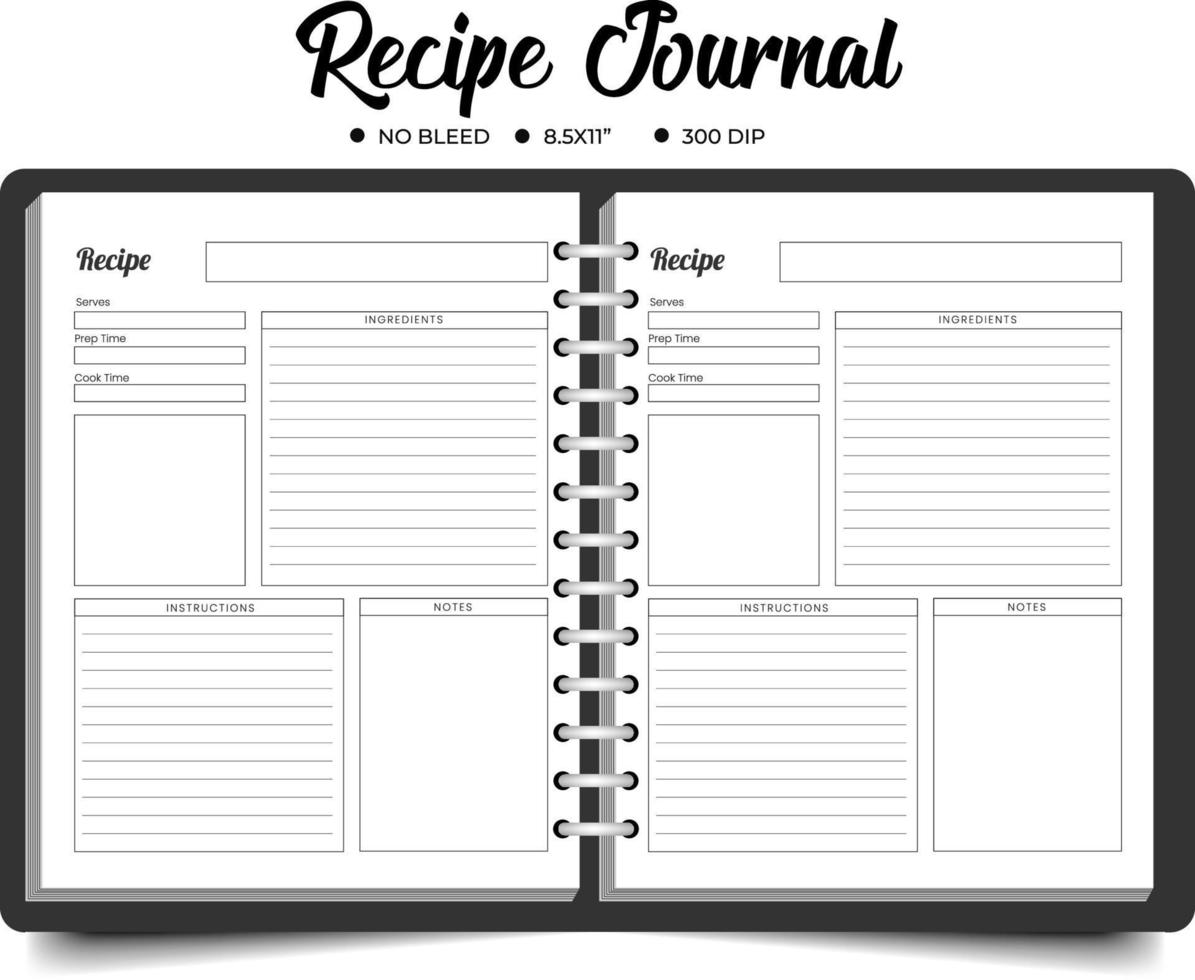 Recipe journal or planner logbook template vector