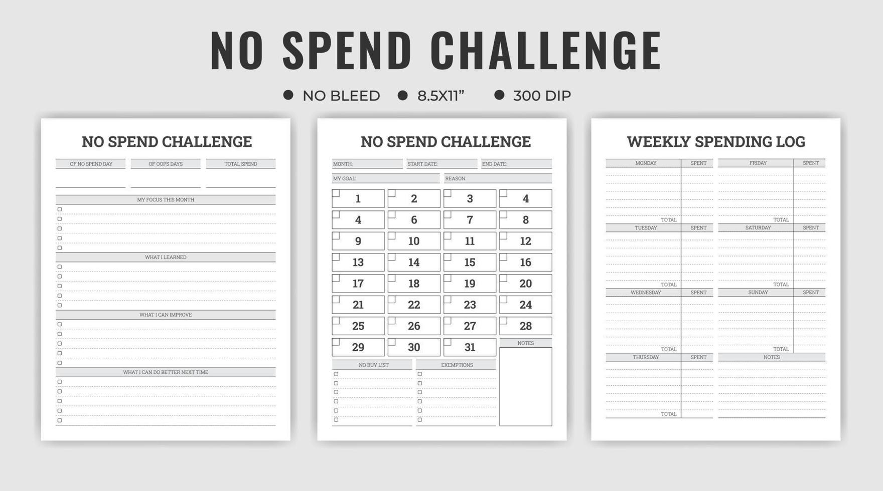 No spend challenge tracker or planner logbook vector