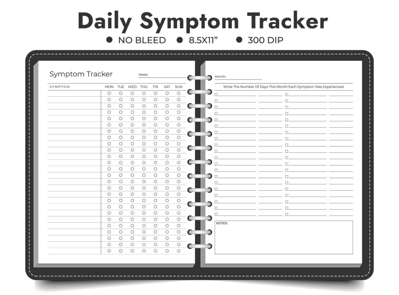 Daily Symptom Tracker Printable, Symptoms Journal, Medical Tracker vector