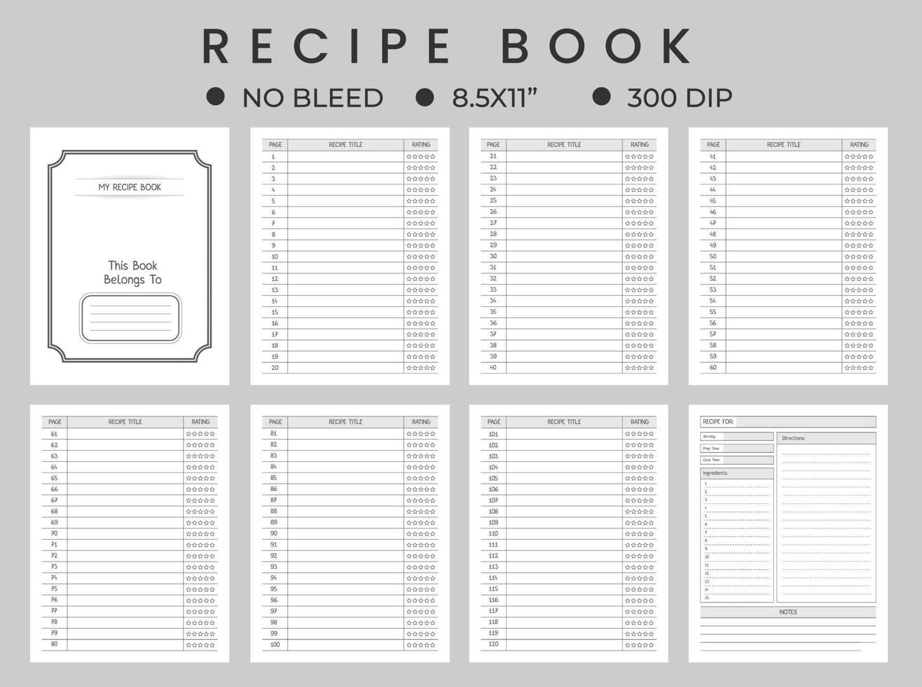 Recipe book journal logbook, recipe notebook. vector