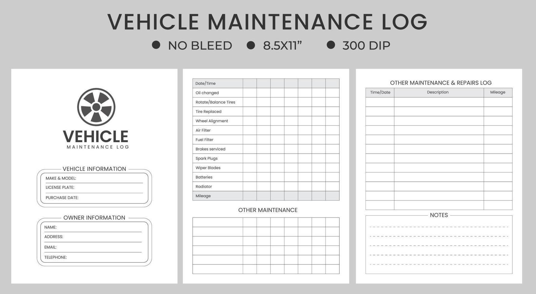Vehicle Maintenance Log, Vehicle Maintenance Notebook vector
