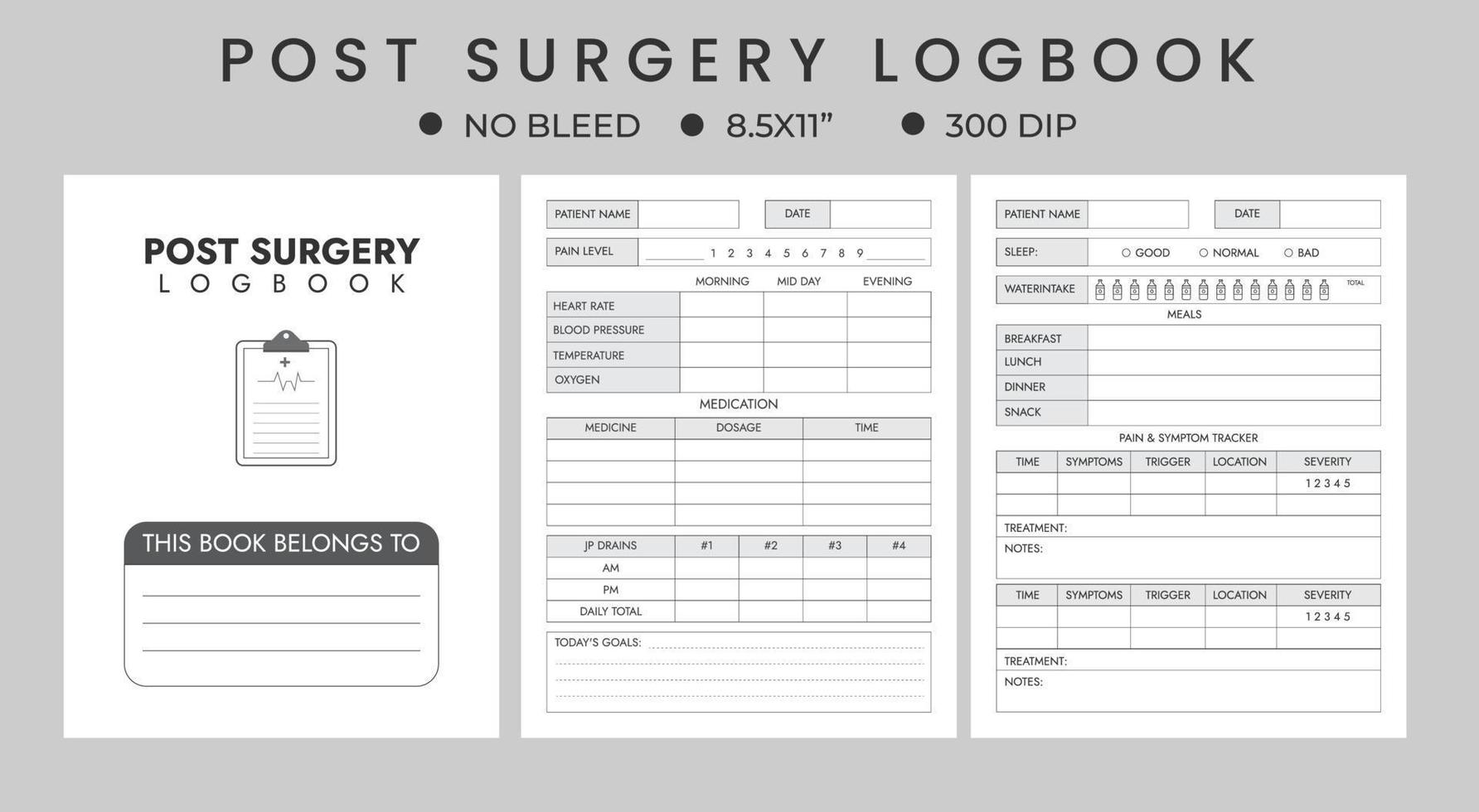 cuaderno para enviar o preoperatorio y peso pérdida cirugía planificador con dormir calidad, agua consumo. vector