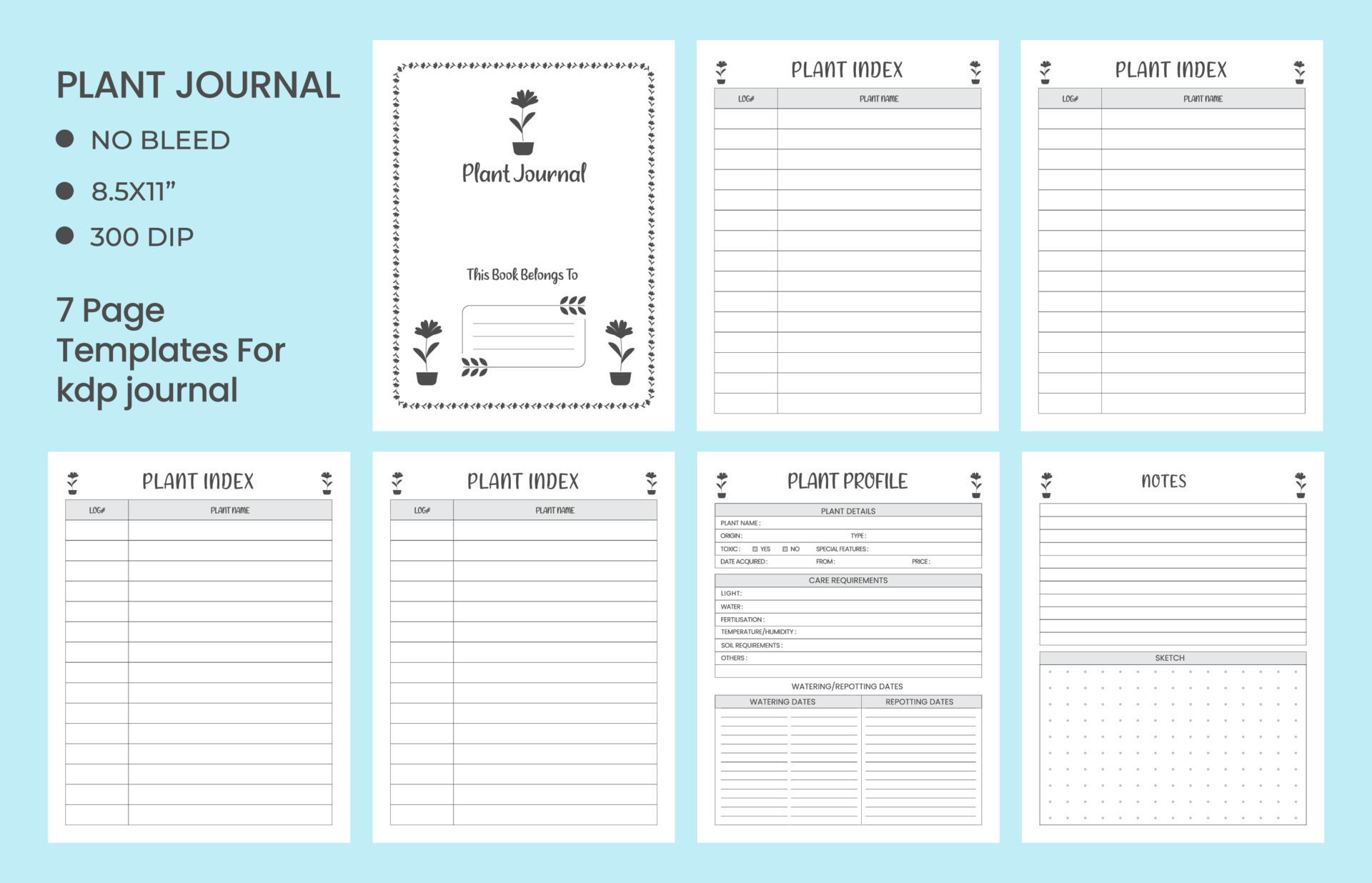 Plant journal logbook or notebook planner, plant profile, gardening