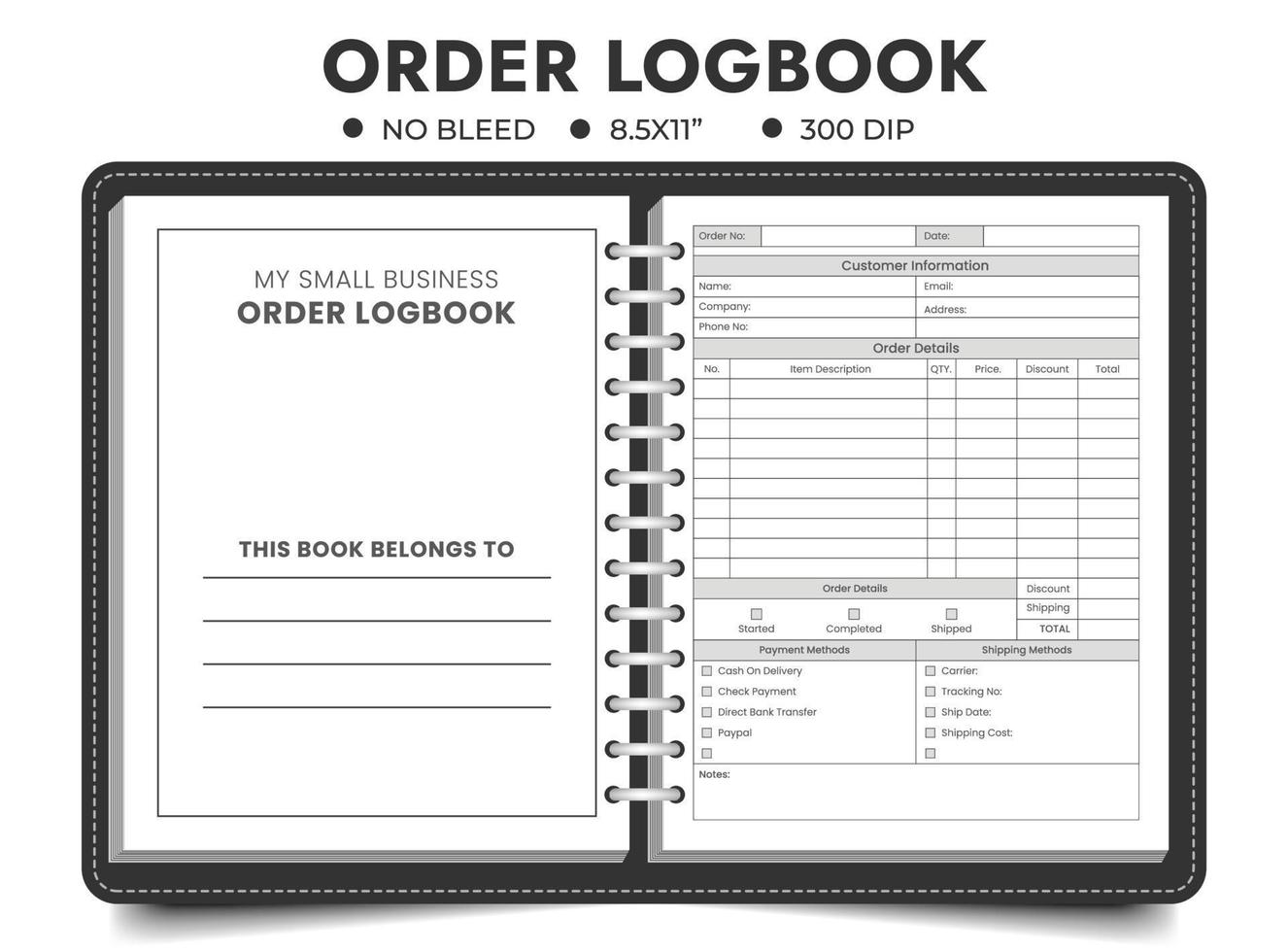 Business Order Logbook, Custom Order Form, Order Tracker, Printable Order Form Page vector