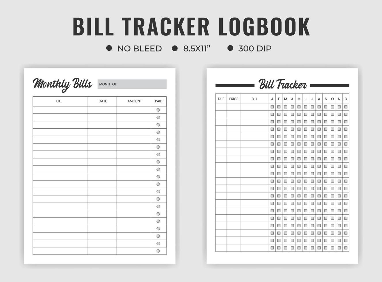 Bill tracker logbook planner or notebook template vector