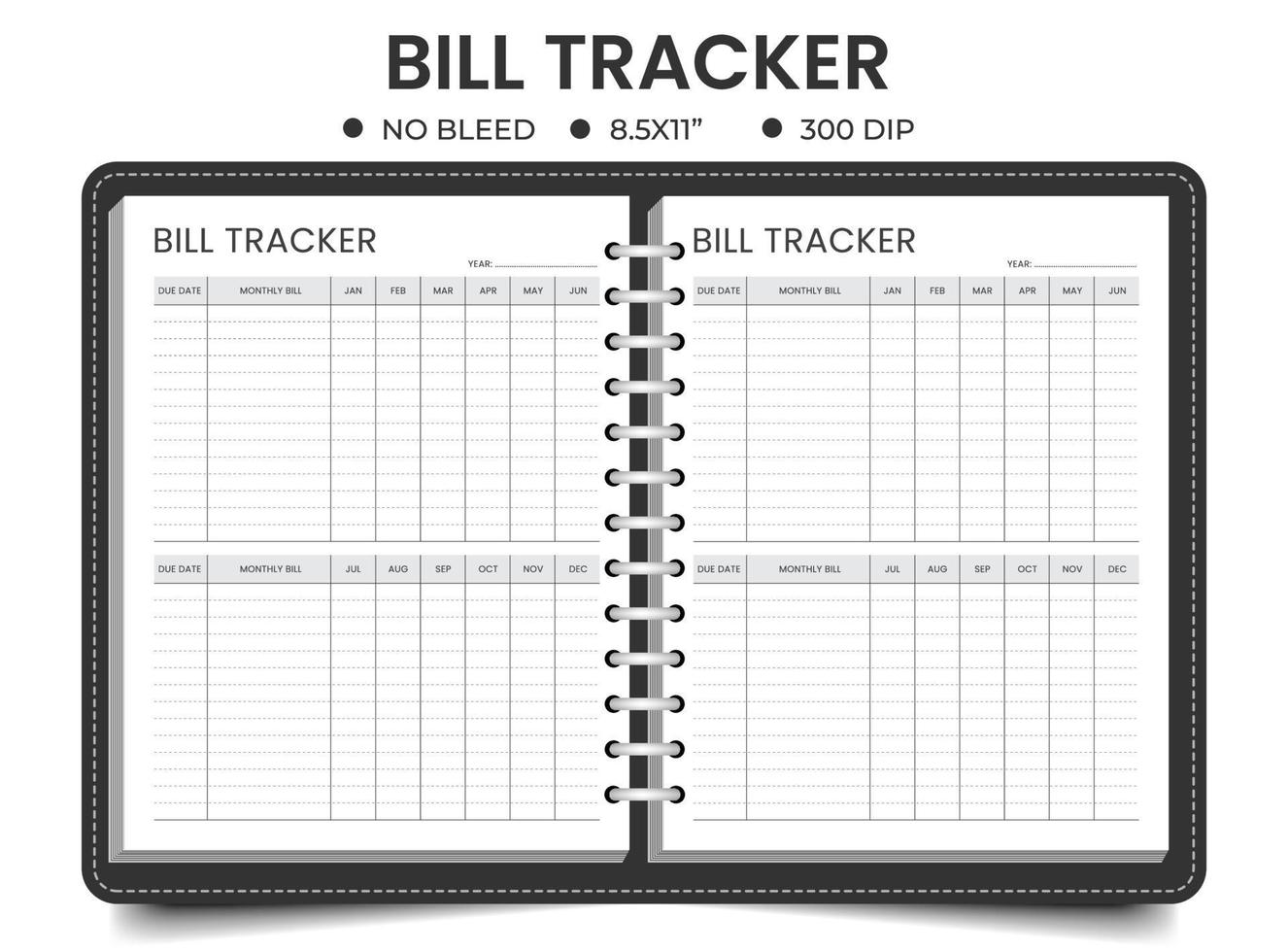 Bill tracker logbook planner or notebook template vector