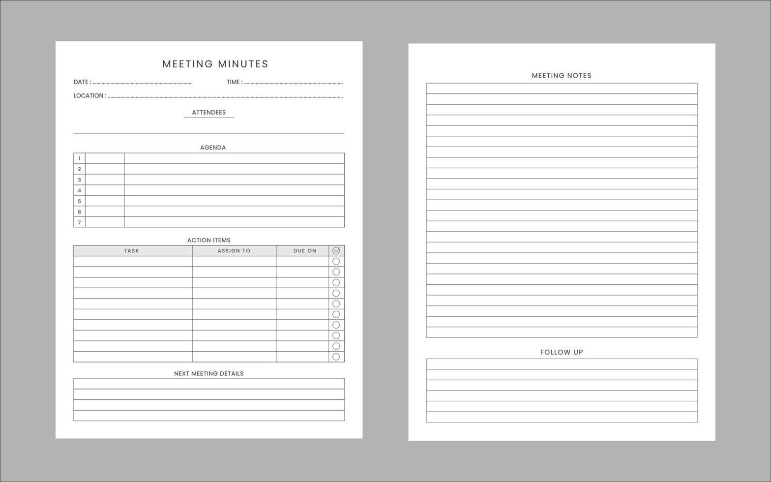 Meeting minutes log vector design template