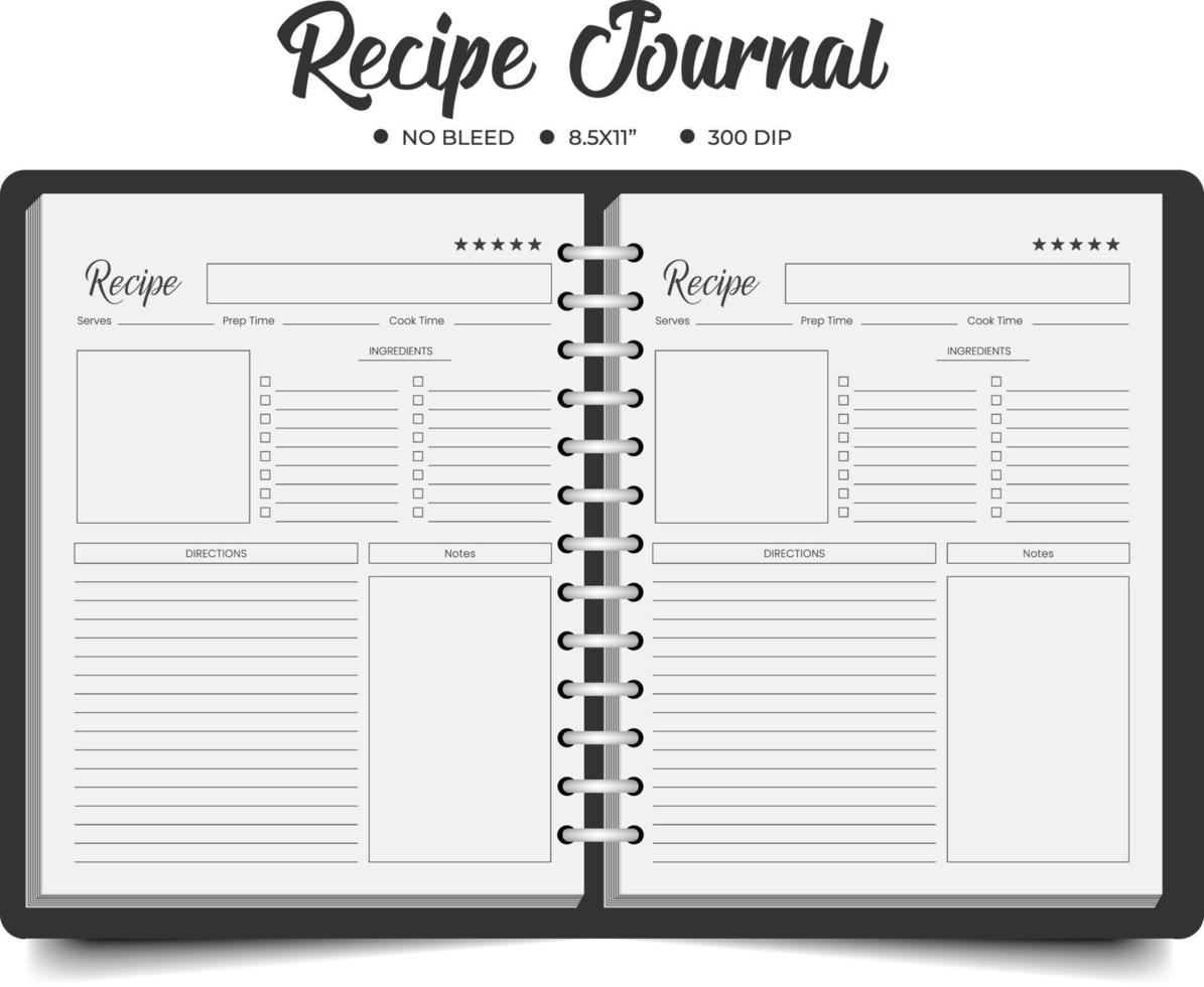 Recipe journal or planner logbook template vector