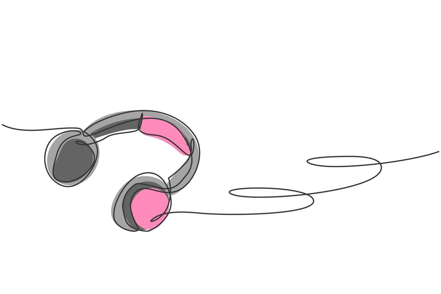 un dibujo de línea continua de auriculares en el suelo desde la vista superior. Grabación del concepto de plantilla de gadget de teléfono principal musical. Ilustración gráfica de vector de diseño de dibujo de línea única de moda