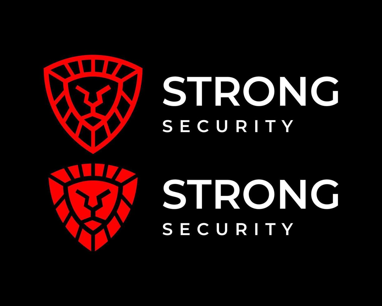 Lion head symbol and security shield logo design. vector