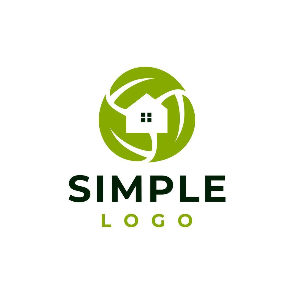 logo green house leaf circle green template vector