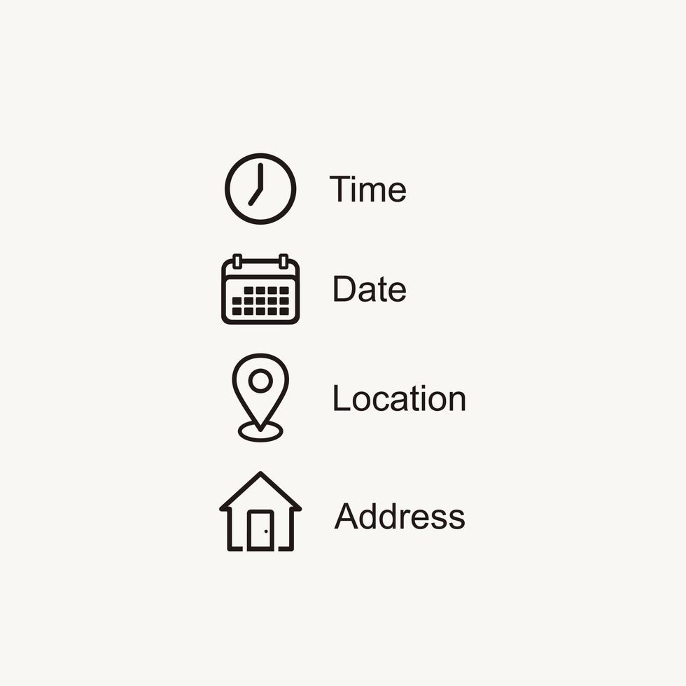 Date, Time, Location, Address icon symbol vector