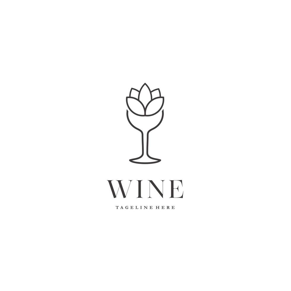 Wine glass grape flower logo design vector template