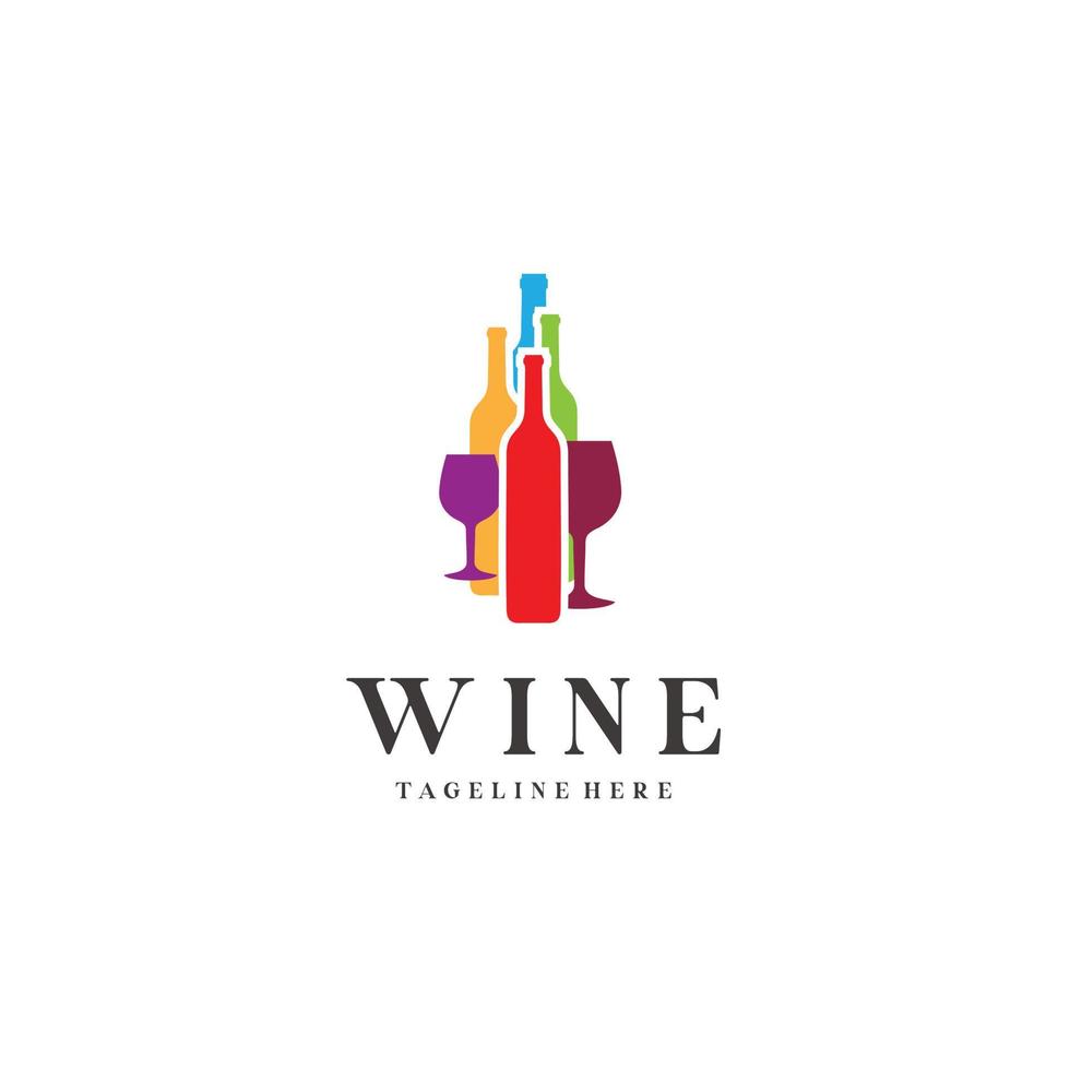 Copa de vino botella resumen color logo diseño vector