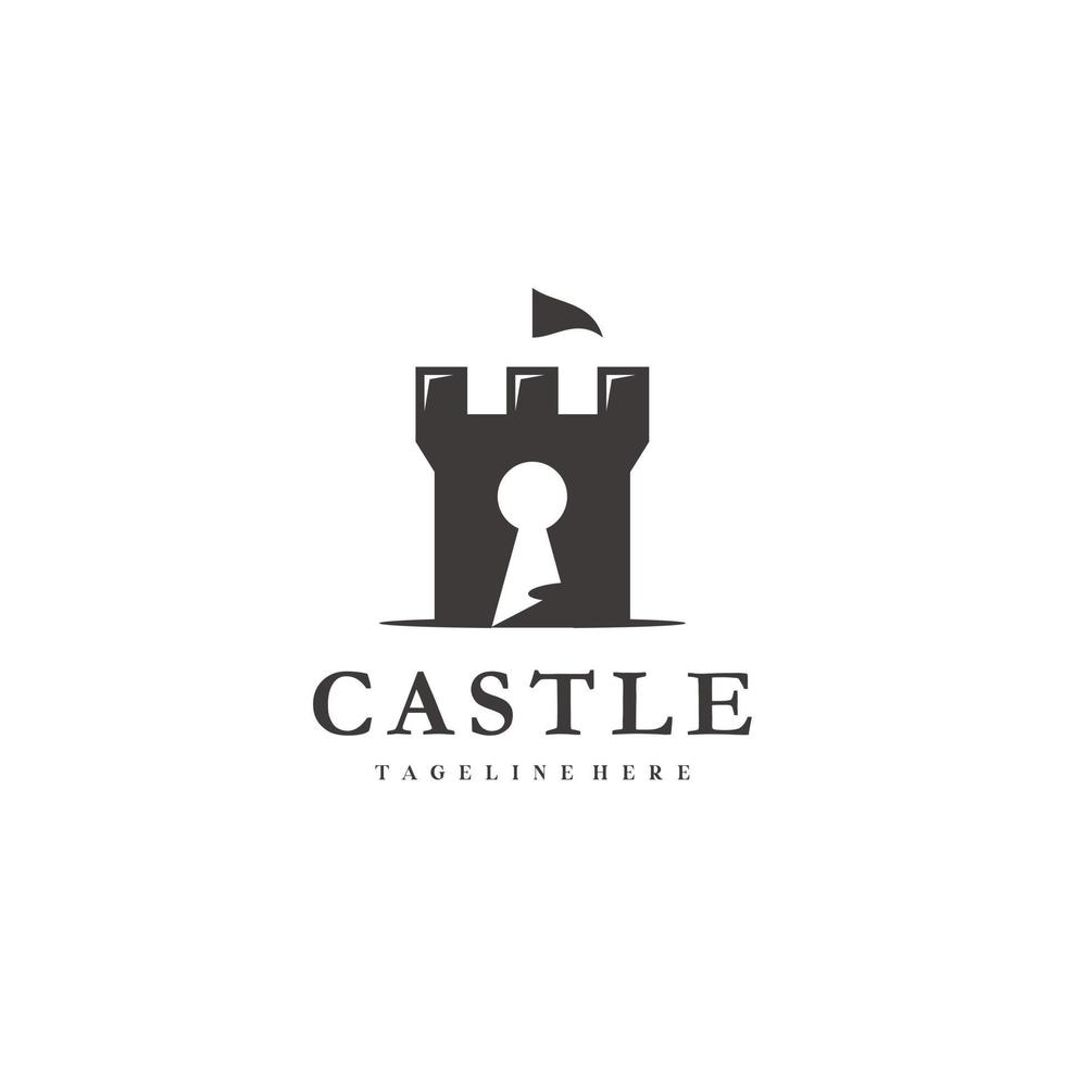 castillo y llave proteccion la seguridad logo diseño inspiración vector