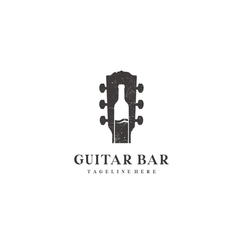 guitarra botella vaso música bar logo diseño inspiración vector