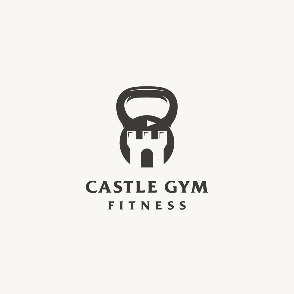 Rey castillo barra con pesas gimnasio aptitud logo diseño icono vector