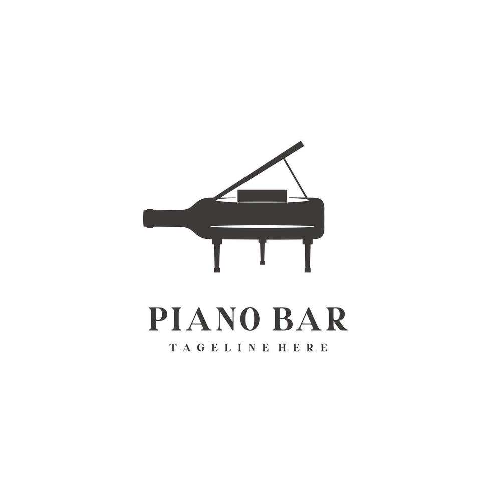 piano wine music bar concept logo design vector sign illustration template