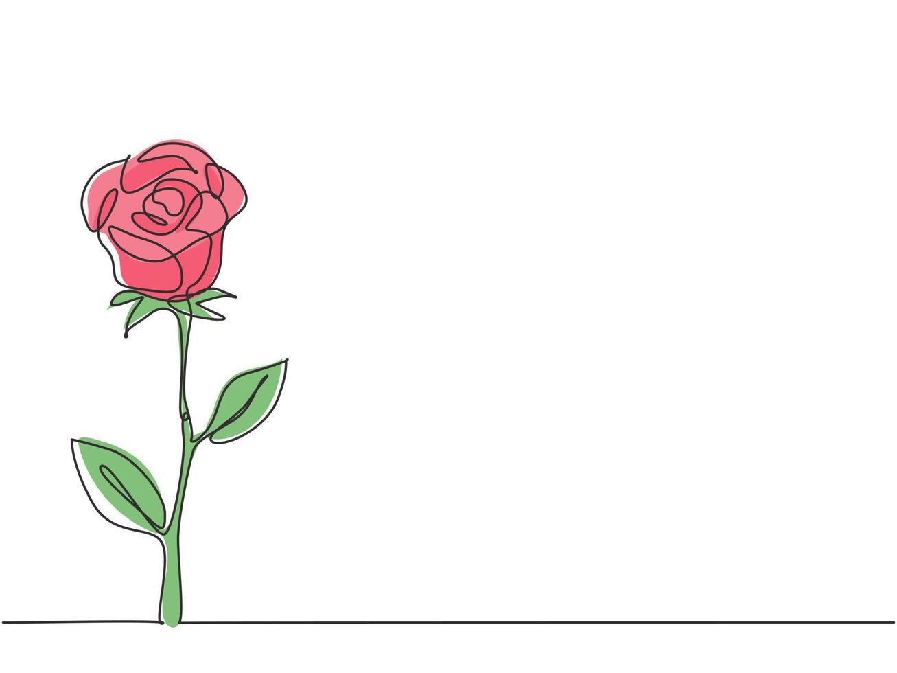 dibujo de línea continua única de una hermosa flor rosa fresca y romántica. tarjeta de felicitación, invitación, logotipo, banner, concepto de cartel. Ilustración gráfica de vector de diseño de dibujo de una línea dinámica