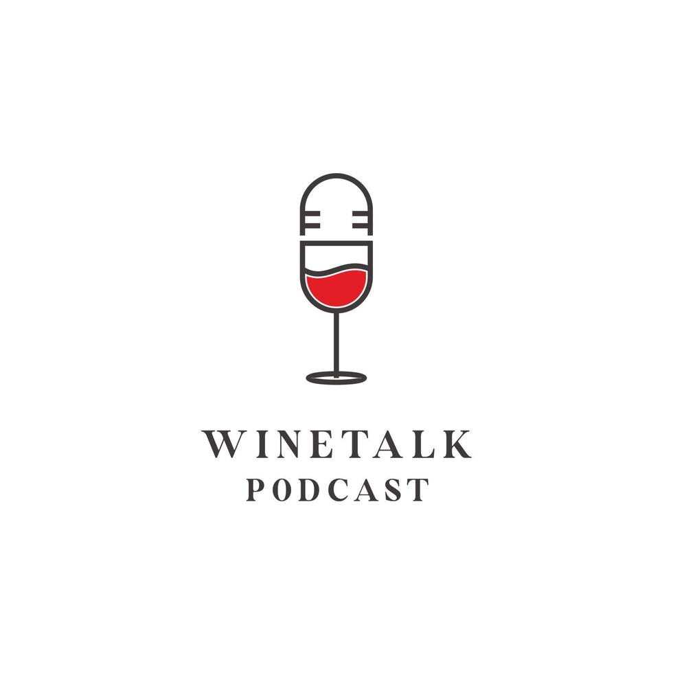Wine glass and mic podcast logo design vector icon