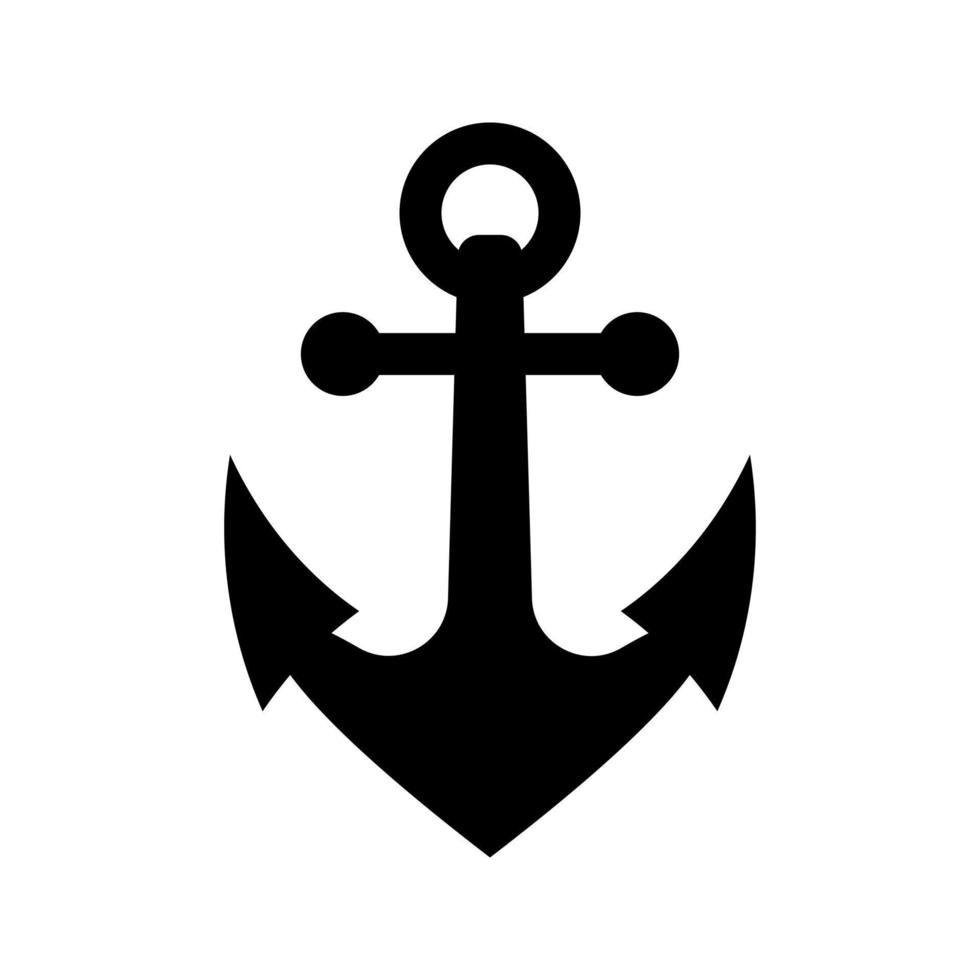 WebShip anchor icon. Iron black vintage nautical equipment to stop sailboat ship with antique retro vector design