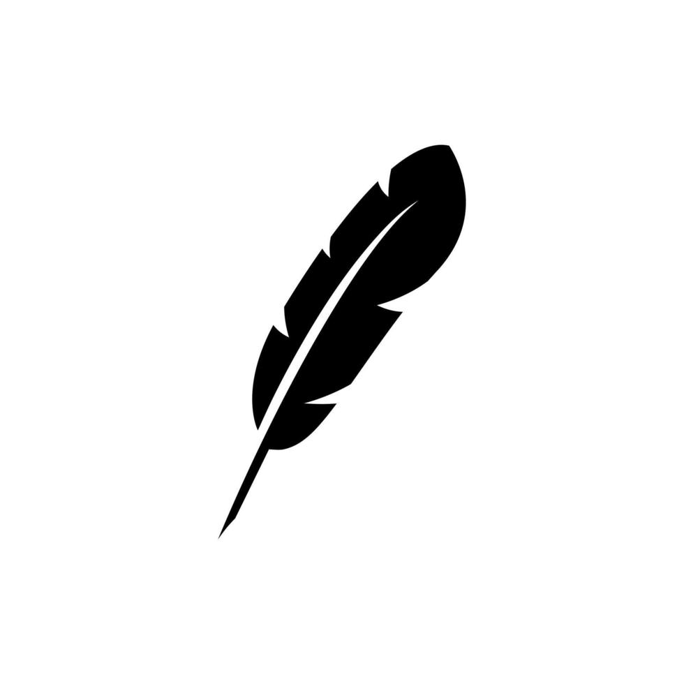 negro pluma icono. pájaro plumaje y Clásico poesía bolígrafo para caligrafía escritura y dibujar con clásico retro diseño y literario vector silueta
