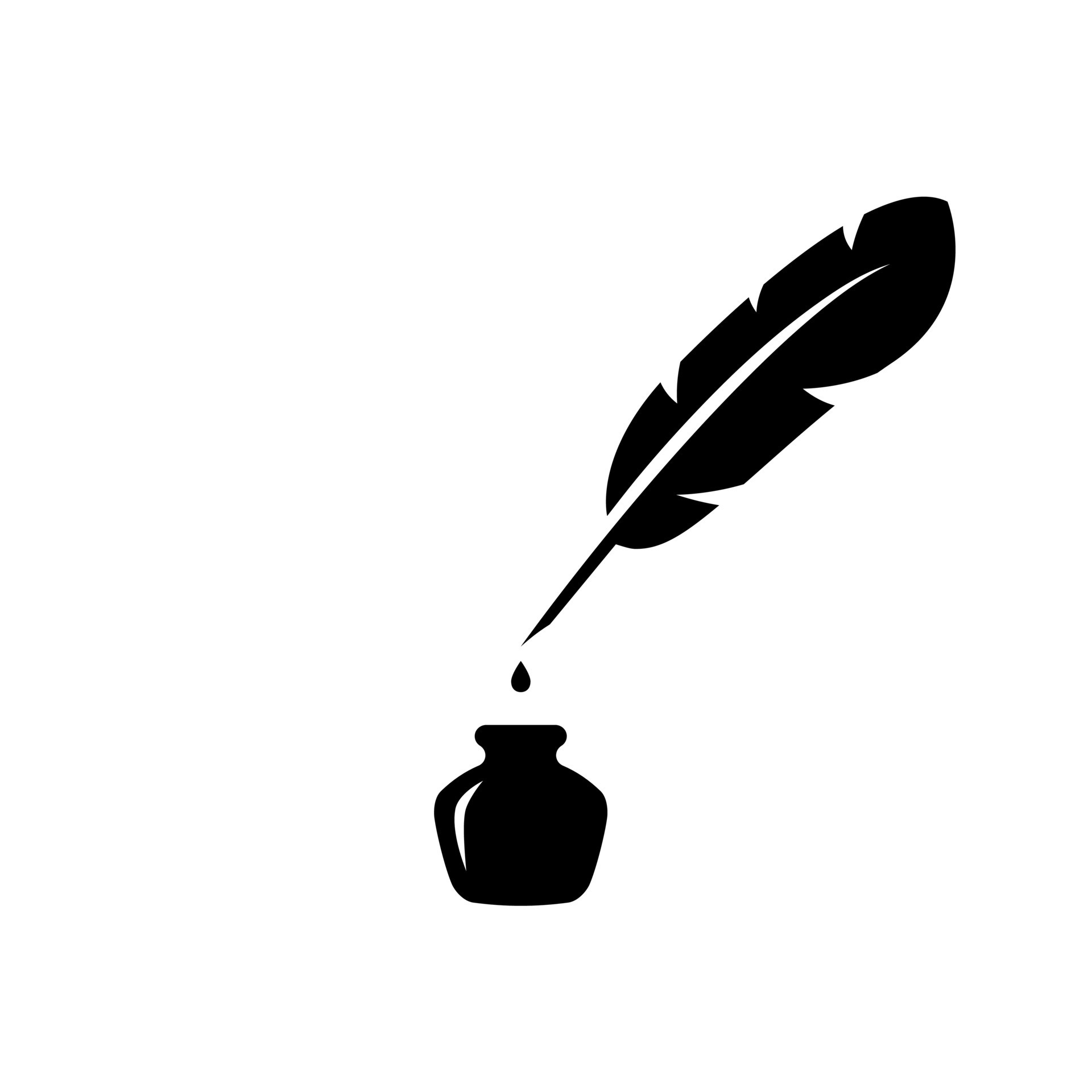 Black feather and bottle of ink. Vintage calligraphic writing and