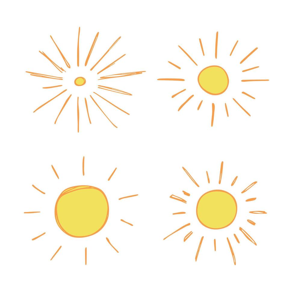 Hand drawn abstract sun symbol. Summer doodle set. Vector elements for design