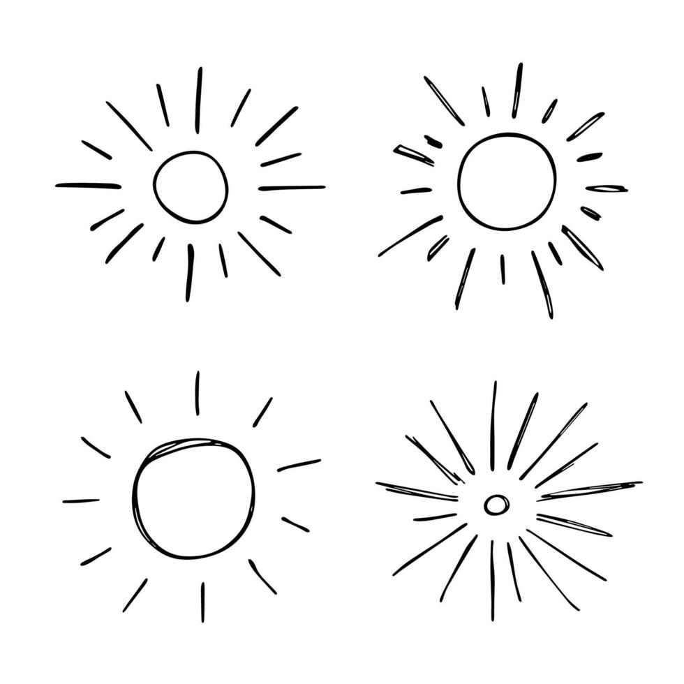 Hand drawn abstract sun symbol. Summer doodle set. Vector elements for design