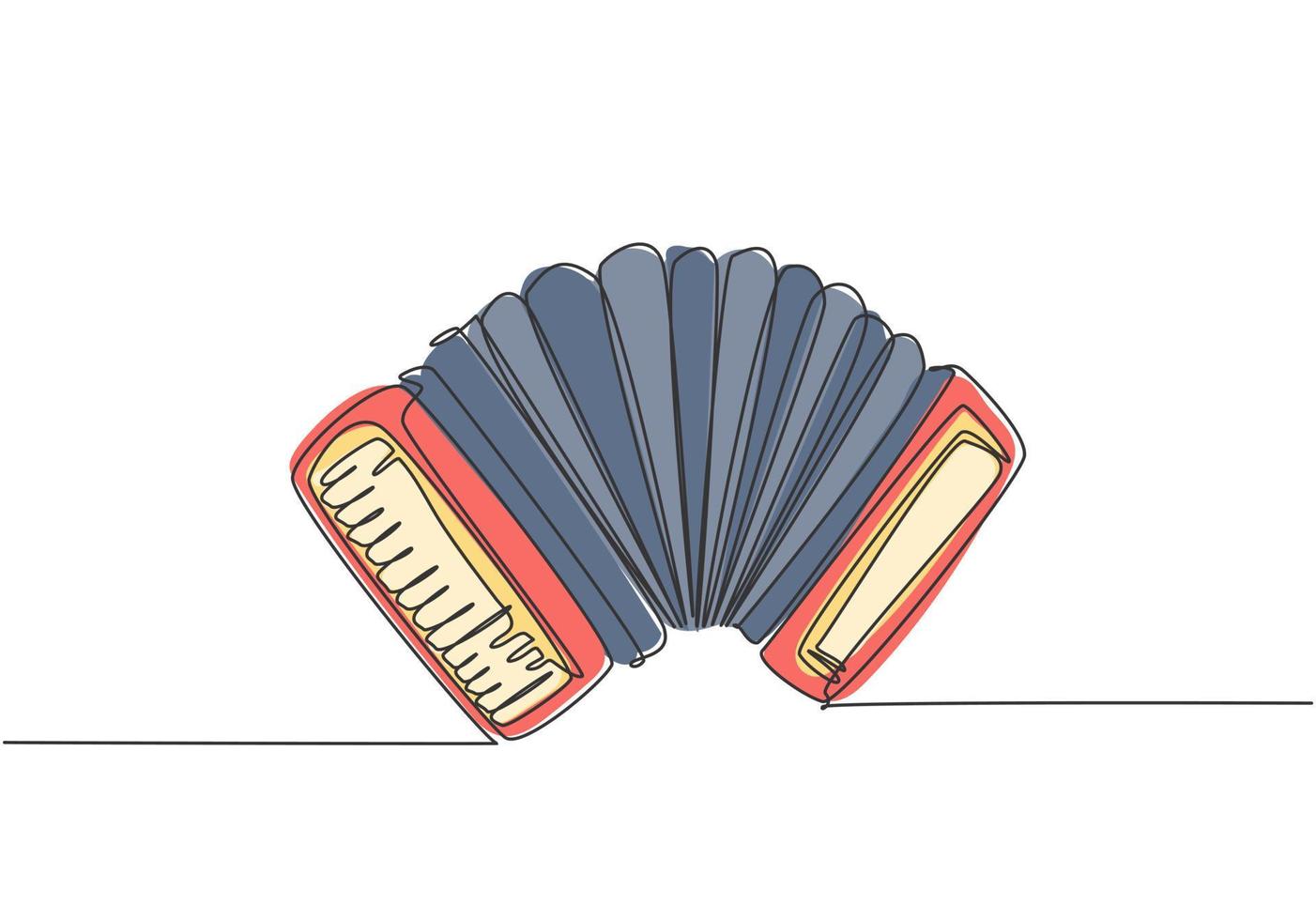 One continuous line drawing of classic accordion. Dynamic music